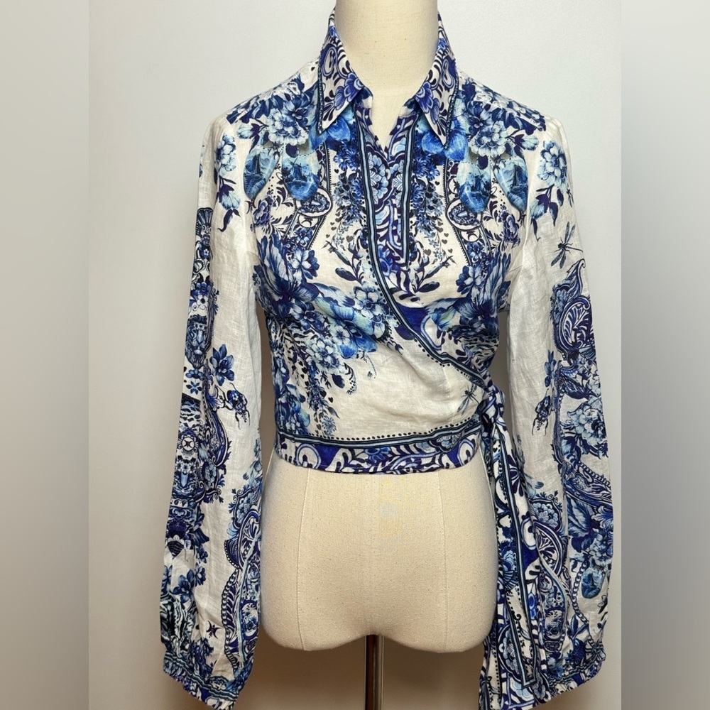 Camilla Cropped Wrap Shirt With Borderie Yoke Size XS - Picture 4 of 13